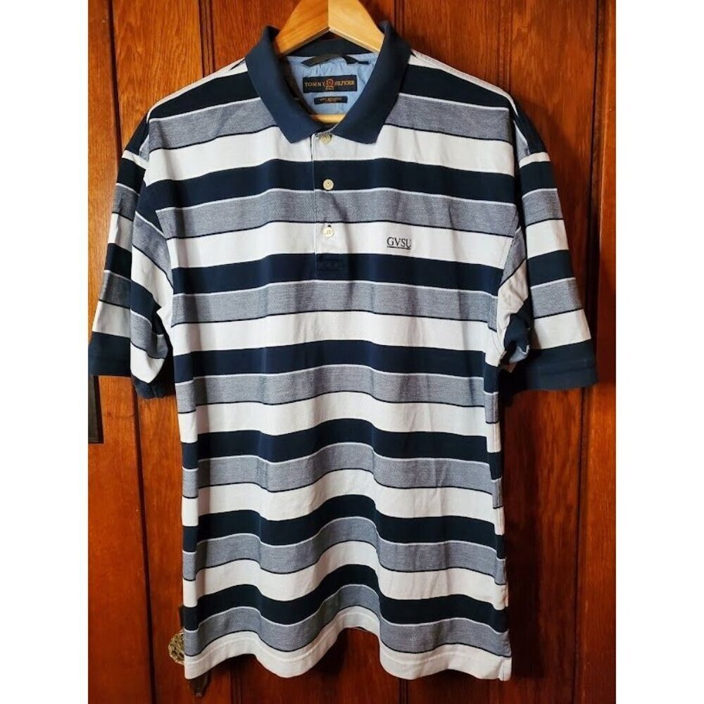 Tommy Hilfiger Golf Men's GVSU Logo Striped XL Polo Shirt 100% Mercerized Cotton